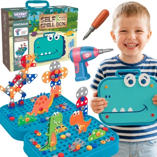 Woopie set da piccolo tuttofare – costruzioni 3D dino con viti e trapano in valigetta