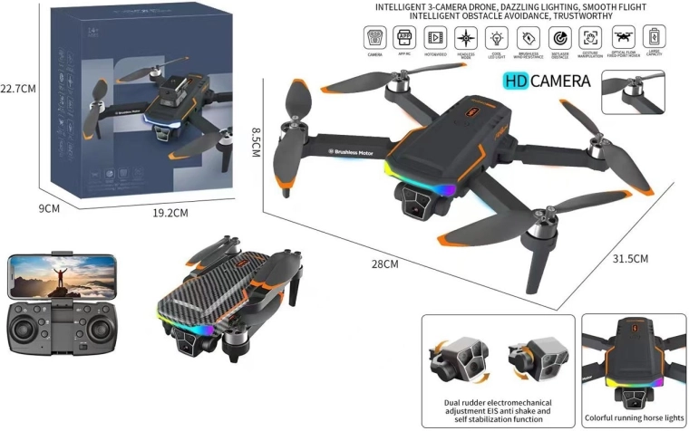 Drone con fotocamera HD con telecomando, quadricottero pieghevole con app
