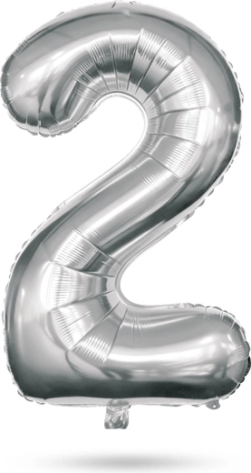 Palloncino foil di compleanno a forma di numero 2, color argento, 40 pollici
