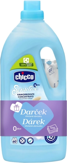 Chicco ammorbidente Baby Sensitive Talco Dolce 1,5 l (60 lavaggi) + salviettine umidificate 72 pz