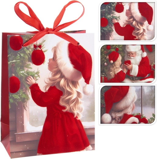 Borsa regalo natalizia in carta con motivo ragazza 24 × 18 × 8 cm