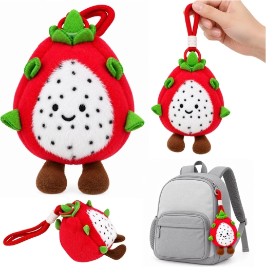 Portachiavi in peluche pitaya, frutto del drago, con moschettone, 12 cm