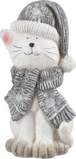Decorazione natalizia in ceramica a forma di gatto con luce LED bianca 40 cm
