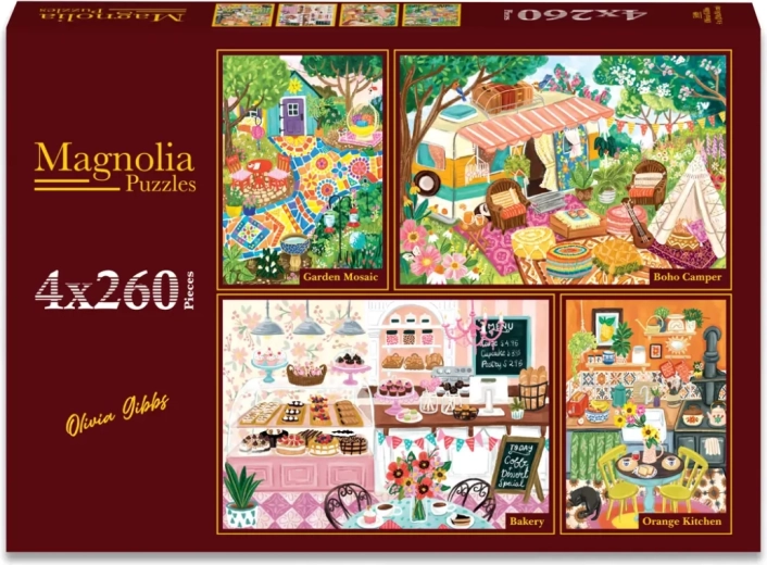 Puzzle Magnolia: mosaico da giardino, campeggio, panetteria e cucina di campagna 4×260 pezzi
