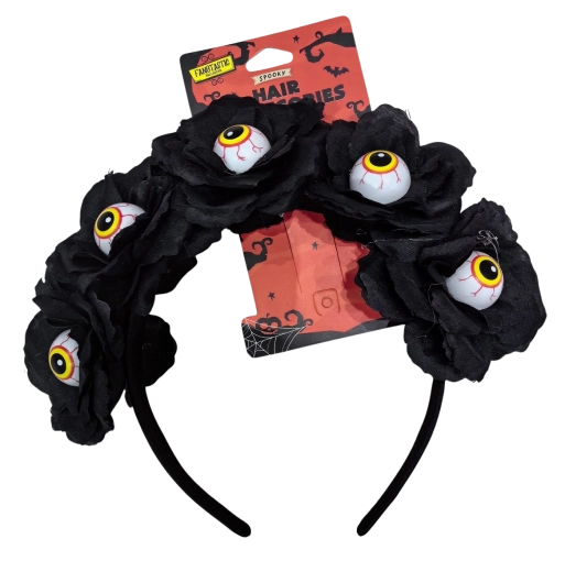 Cerchietto di Halloween con rose nere e bulbi oculari