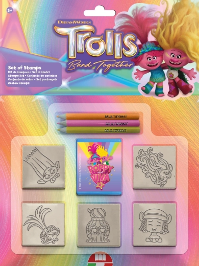 Set di timbri Trolls – 5 timbri e 3 pennarelli