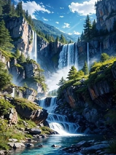 Norimpex pittura con diamanti Cascata tra le montagne 30 × 40 cm
