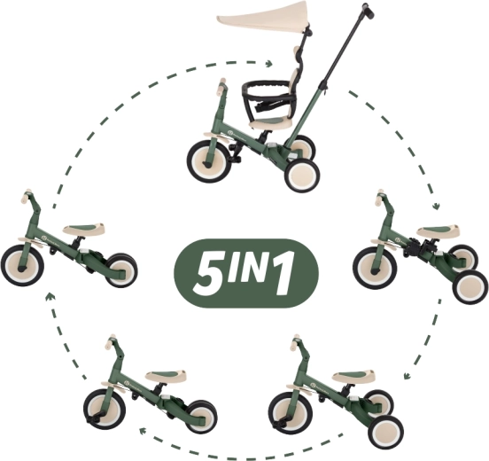 Petite&Mars triciclo multifunzionale 5 in 1 Turbo Plus misty green