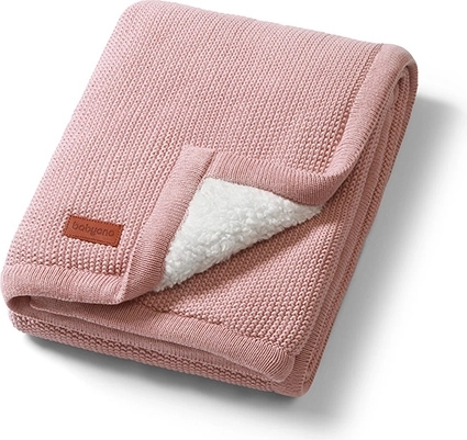 Coperta in cotone Babyono con fodera in pile sherpa 75 × 100 cm rosa