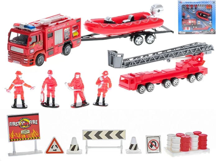 Set pompieri – veicoli in metallo a ruote libere e personaggi