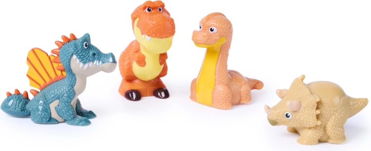 4 mini figure di dinosauri con base a sfera