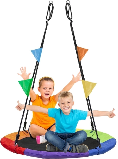 Altalena da giardino a nido di cicogna XL 100 cm, 150 kg, multicolore con bandierine