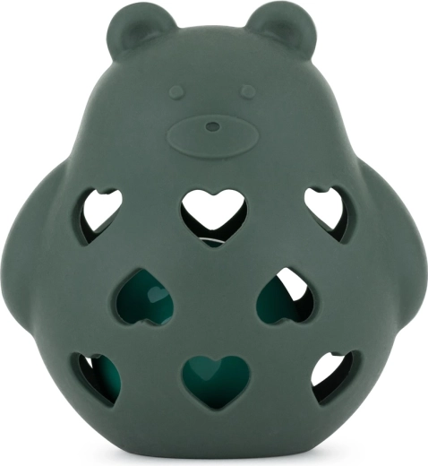 PETITE&MARS giocattolo in silicone con sonaglio orsetto Bear Basil misty green