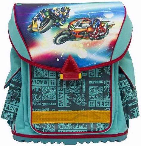 Cartella scolastica ELITE ergonomica extra leggera turchese con moto