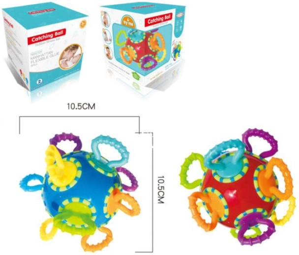 Massaggiagengive a forma di pallina per neonati con impugnature e chiavi colorate