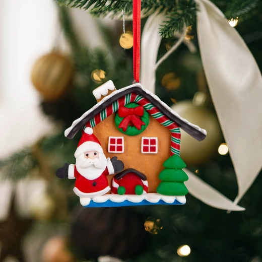 Decorazione magnetica natalizia 2 in 1 a forma di casetta di pan di zenzero con Babbo Natale