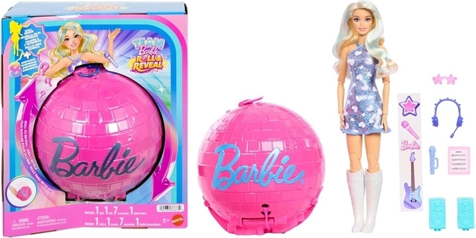Barbie Team Roll and Reveal Popstar – bambola in sfera con sorpresa