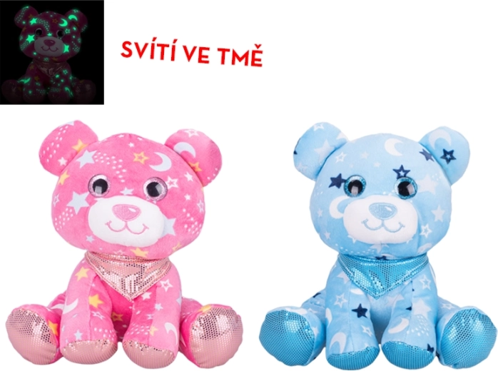 Orsetto di peluche 20 cm con fazzoletto, luminoso al buio