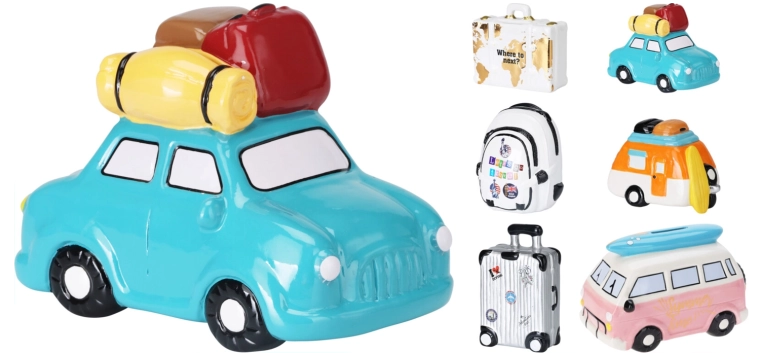 Salvadanaio per bambini a forma di valigetta/auto