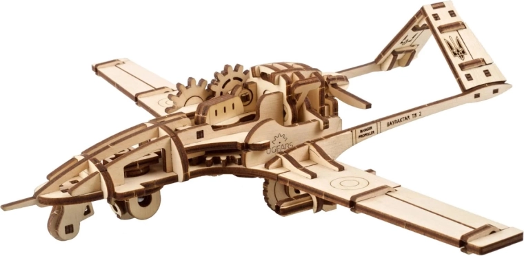 Ugears puzzle meccanico 3D in legno, drone da combattimento Bayraktar TB2