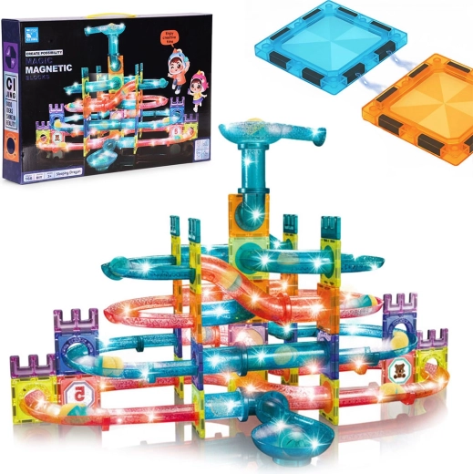 Pista a biglie magnetica LED – set di costruzione 166 pezzi