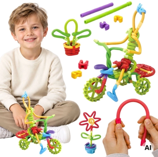 WOOPIE set creativo per costruzioni 3D con bastoncini flessibili, 85 pezzi