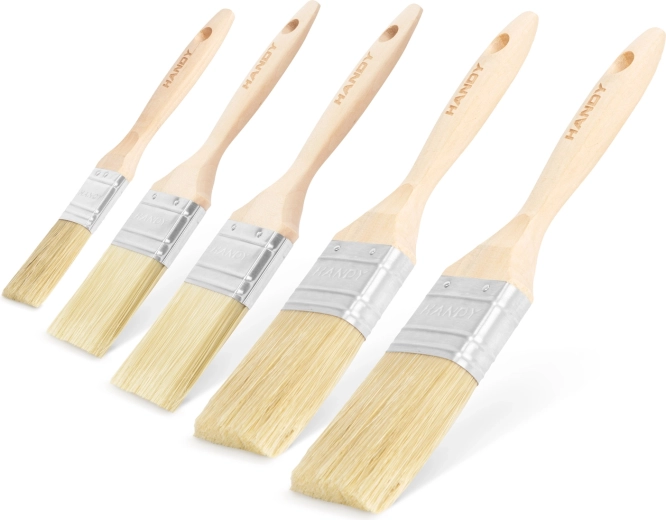 Set di pennelli piatti da pittura con manico in legno, 5 pezzi