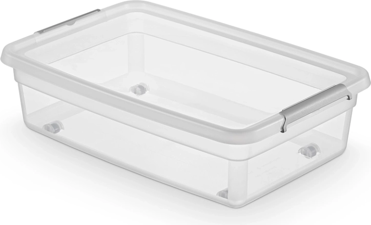 Box contenitore Basestore con coperchio, clip e ruote 29 l (profilo basso)