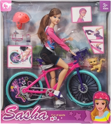 Bambola in bicicletta con accessori