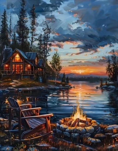 Norimpex pittura con diamanti Falò al lago 30 × 40 cm