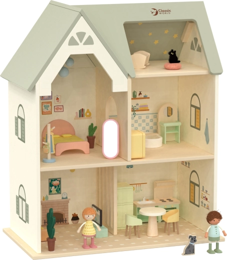 Casa delle bambole in legno Cozy Cottage con mobili