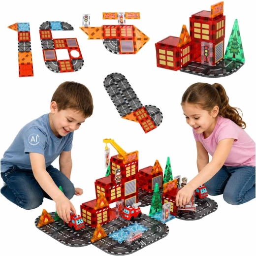 Cubetti magnetici da costruzione 3D – stazione dei pompieri, 92 pezzi