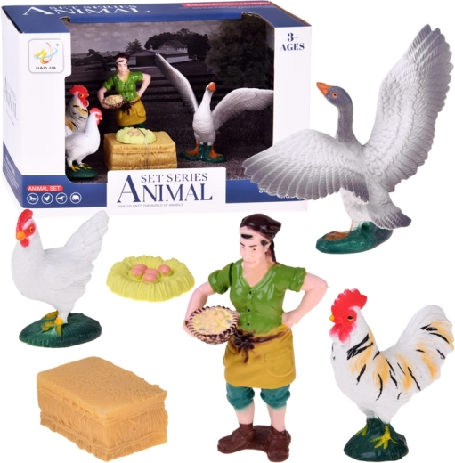 Set di figurine della fattoria – massaia e animali da cortile