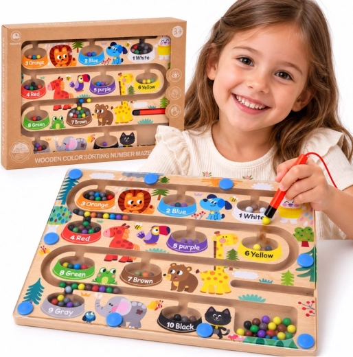 Labirinto magnetico in legno Zoo per imparare i colori e contare