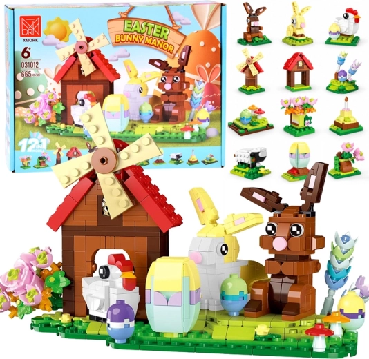 Set da costruzione Pasqua in fattoria 12 in 1, 665 pezzi