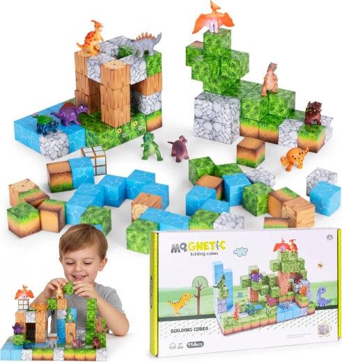 Blocchi da costruzione magnetici per bambini 114 pz – dinosauri