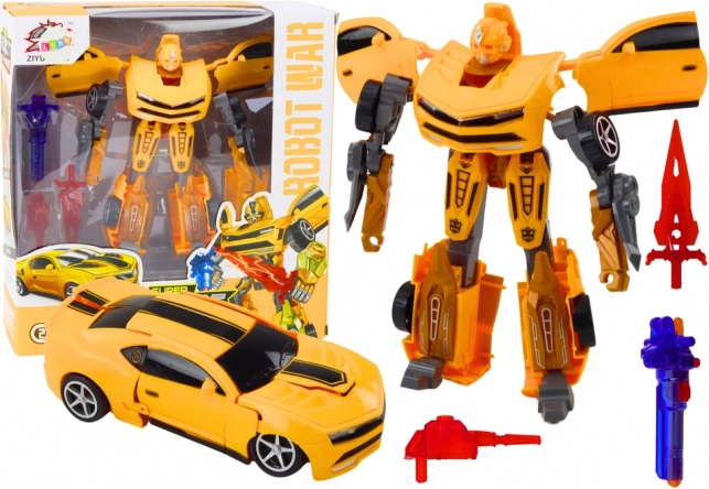 Robot giallo trasformabile 2 in 1 con aspetto sportivo