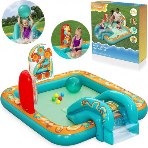 Bestway centro giochi acquatico gonfiabile Retro Groove con scivolo e spruzzatore