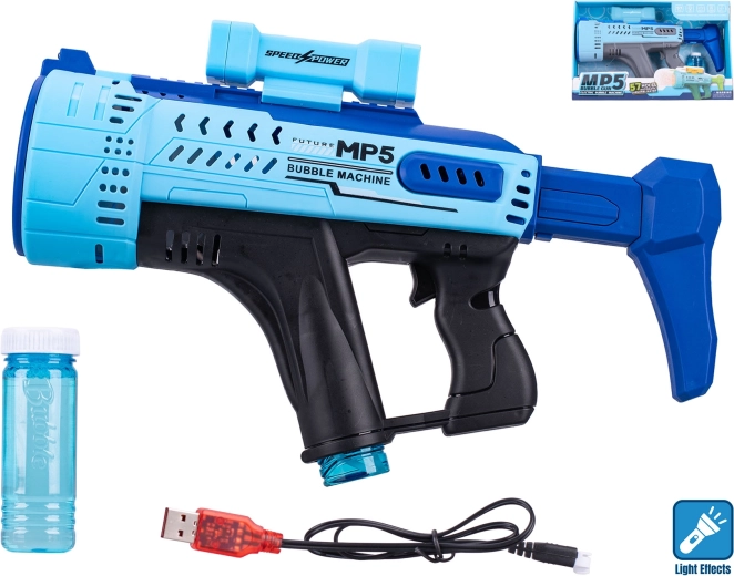 Pistola spara-bolle MP5 blu con effetto luminoso 44 cm