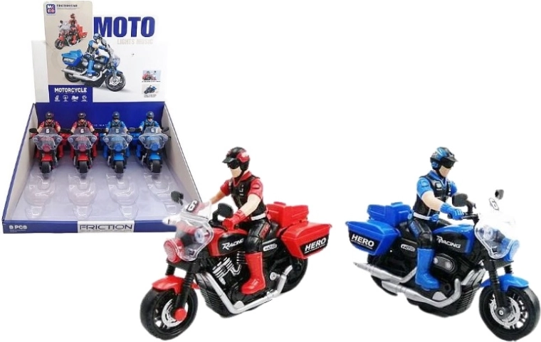 Motociclista su moto con effetti luminosi e sonori 16 cm