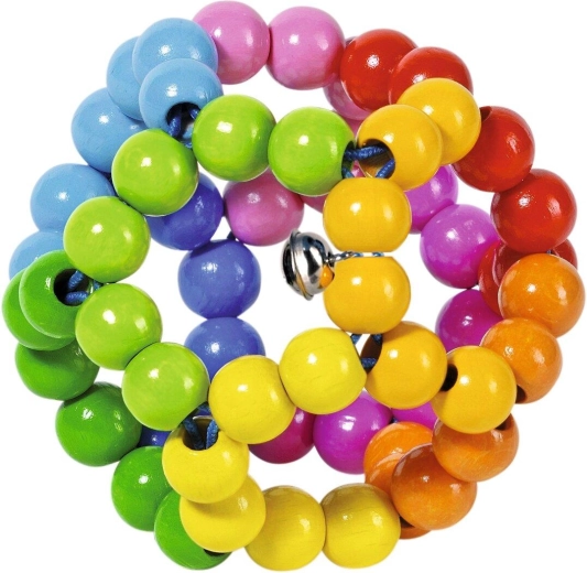Anello tattile in legno con pallina elastica arcobaleno
