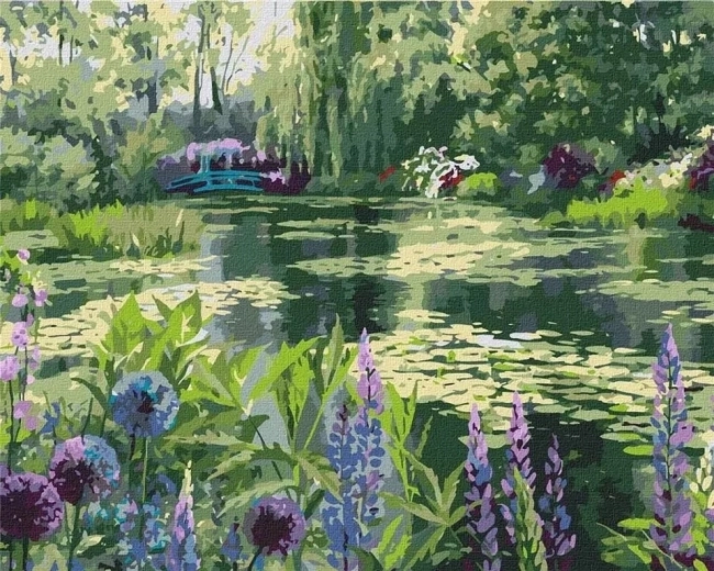 Pittura con numeri Lago nel bosco con ninfee 40 × 50 cm