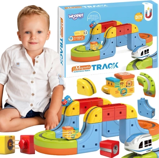 Woopie pista antigravitazionale magnetica con trenino e mattoncini, 18 pezzi