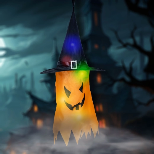 Decorazione LED sospesa di Halloween a forma di fantasma giallo