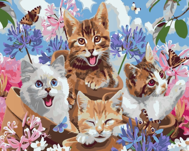 Norimpex Dipingi con i numeri gattini felici nei vasi 40 × 50 cm