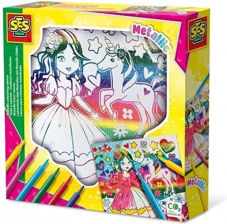 Tela metallizzata SES da colorare – principessa e unicorno