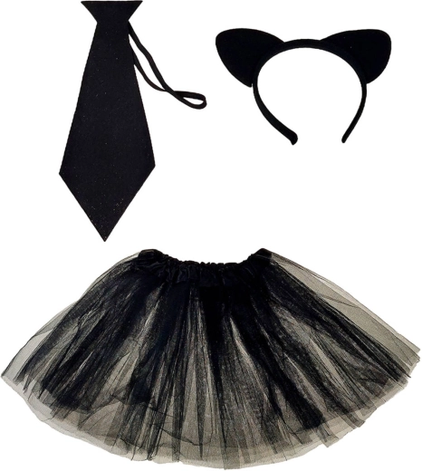 Set di Carnevale gattina nera con gonna, cerchietto e cravatta