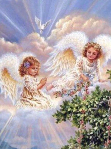 Pittura diamantata – due angeli nel cielo 30 × 40 cm