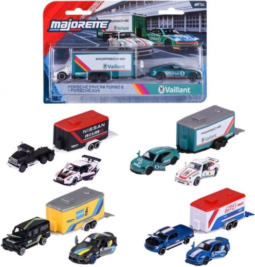 Majorette racing deluxe rimorchi – set 2 auto e rimorchio 1:64