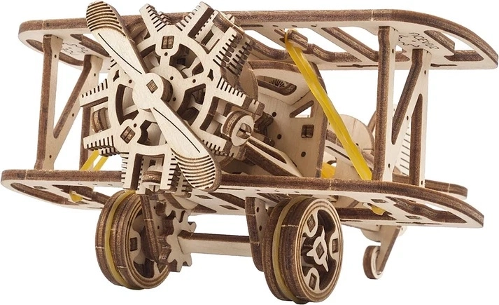 Ugears mini biplano – kit di costruzione meccanico 3D in legno
